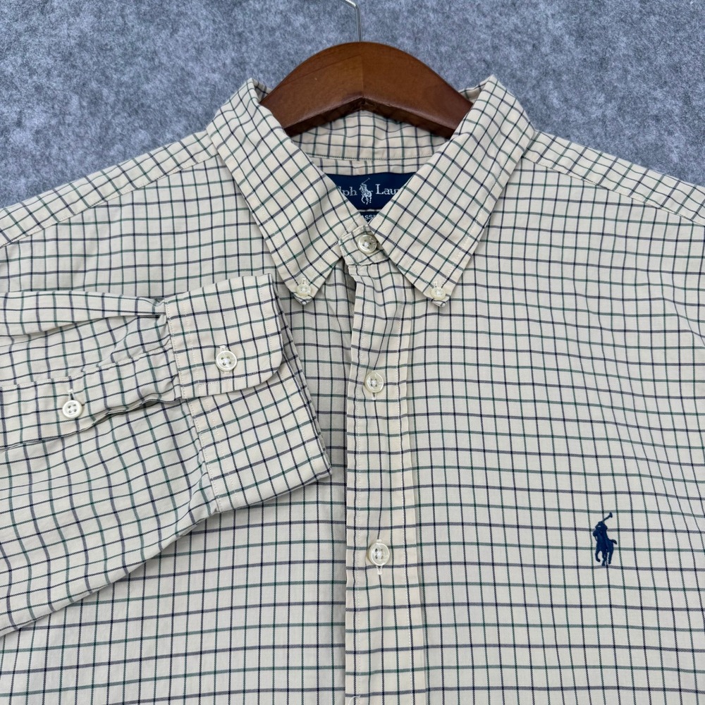 Ralph Lauren Classic Fit Tattersall Check Shirt Mens XXL Cream Green Navy Blue